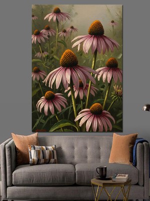 Artmeg Pembe Ekinezya Çiçek Tarlası Dekoratif Kanvas - Mdf Ahşap Tablo
