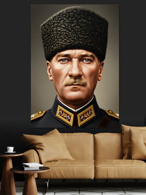 Artmeg Askeri Üniformalı Atatürk Portresi Dekoratif Kanvas - Mdf Ahşap Tablo