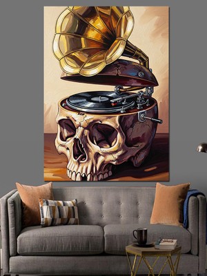 Artmeg Kuru Kafalı Gramofon Tasarımı Dekoratif Kanvas - Mdf Ahşap Tablo