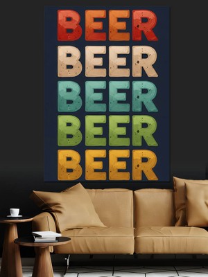 Artmeg Renkli Bira Yazılı Tabela Dekoratif Kanvas - Mdf Ahşap Tablo