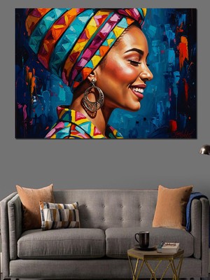Artmeg Renkli Afrikalı Kadın Portresi Dekoratif Kanvas - Mdf Ahşap Tablo