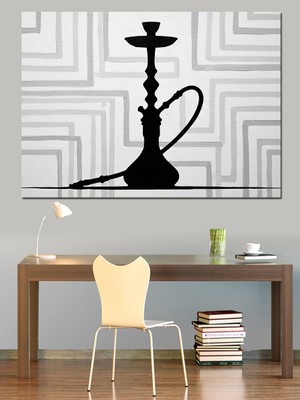 Artmeg Siyah Nargile Silüeti Deseni Dekoratif Kanvas - Mdf Ahşap Tablo