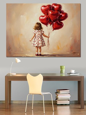 Artmeg Kalpli Balon Tutan Kız Dekoratif Kanvas - Mdf Ahşap Tablo