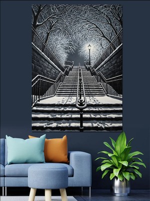 Artmeg Karanlık Merdivenli Yol Manzarası Dekoratif Kanvas - Mdf Ahşap Tablo