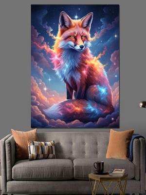 Artmeg Galaksi Renkli Tilki Çizimi Dekoratif Kanvas - Mdf Ahşap Tablo