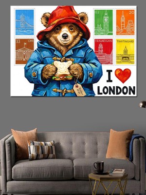 Artmeg Londra Temalı Ayı Karakteri Dekoratif Kanvas - Mdf Ahşap Tablo