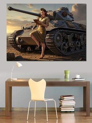 Artmeg Asker Kadın ve Tank Dekoratif Kanvas - Mdf Ahşap Tablo
