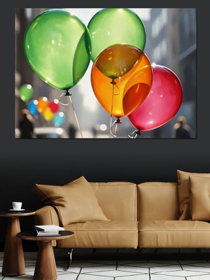 Artmeg Gökyüzünde Renkli Uçan Balonlar Dekoratif Kanvas - Mdf Ahşap Tablo