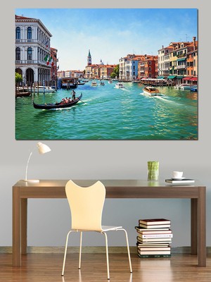 Artmeg Venedik Kanal Şehir Manzarası Dekoratif Kanvas - Mdf Ahşap Tablo