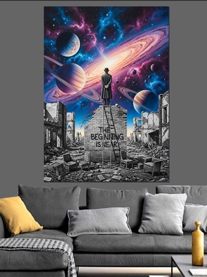 Artmeg Gezegenler ve Uzay Manzarası Dekoratif Kanvas - Mdf Ahşap Tablo