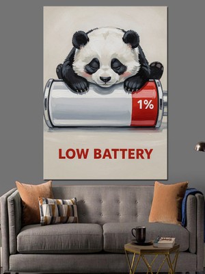 Artmeg Pili Bitmiş Panda Çizimi Dekoratif Kanvas - Mdf Ahşap Tablo