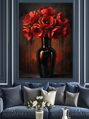 Artmeg Vazoda Kırmızı Gelincik Çiçekleri Dekoratif Kanvas - Mdf Ahşap Tablo