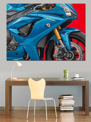 Artmeg Mavi Spor Motosiklet Detayı Dekoratif Kanvas - Mdf Ahşap Tablo