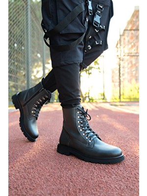 Riccon Füme Erkek Bot 0012726 Fermuarlı, Deri Malzeme, Kışlık ve Su Geçirmez Özellik