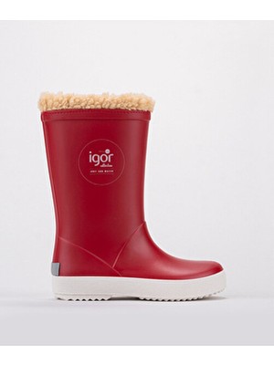 Igor Splash Nautico Kürklü Kırmızı Çocuk Yağmur Çizmesi Platform Topuk PVC Malzeme W10207-005 V5