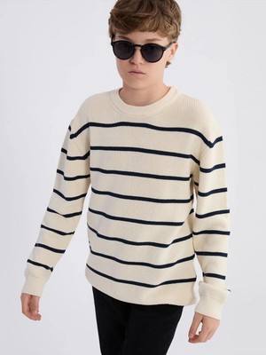 LC Waikiki Bisiklet Yaka Çizgili Erkek Çocuk Kazak  (W5)