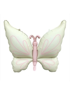 Patladı Gitti Mat Pastel Krem Kelebek Folyo Balon Büyük Boy