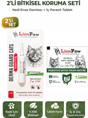 Lion Paw 2'li Set Kedi Iç Dış  Bitkisel 1 Damla ve 1 Tablet Seti