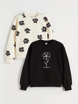 LC Waikiki Bisiklet Yaka Çiçekli Kız Çocuk Sweatshirt 2'li  (W5)