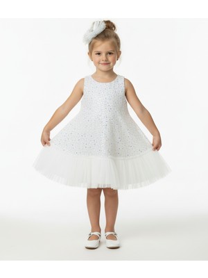 Kız Çocuk Işıltılı Payetli Tüllü Elbise - Astarlı, Saç Tokası Hediyeli  4-8 Yaş