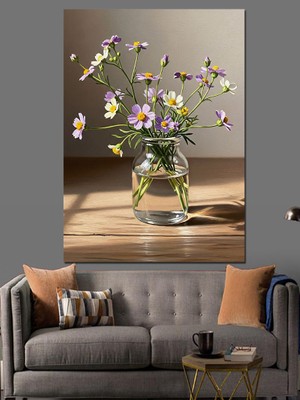 Artmeg Vazoda Papatya Çiçek Aranjmanı Dekoratif Kanvas - Mdf Ahşap Tablo
