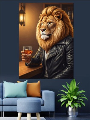 Artmeg Barda Oturan Aslan Adam Dekoratif Kanvas - Mdf Ahşap Tablo