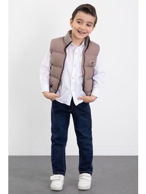 Cansın Mini Kahverengi Şişme Yelekli Gömlekli Erkek Çocuk 3lü Pantolonlu Takım 23473