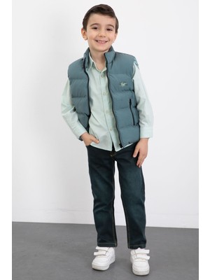 Cansın Mini Yeşil Şişme Yelekli Gömlekli Erkek Çocuk 3lü Pantolonlu Takım 23471