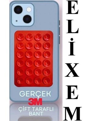 Elixem Silikon Vakumlu Telefon Tutacağı 24 Vantuzlu 1 Adet Arka Tarafı Yapışkanlı Cep Telefonu Tutucu Kırmızı