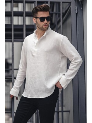 Madmext Ekru Müslin Uzun Kollu Erkek Gömlek 6742
