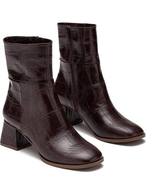 Dedos Kadın Fermuarlı Günlük Kısa Topuklu Croccon Detaylı Bot 4205