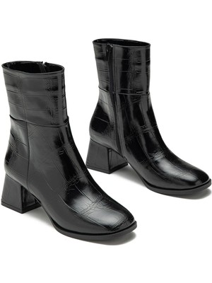 Dedos Kadın Fermuarlı Günlük Kısa Topuklu Croccon Detaylı Bot 4205