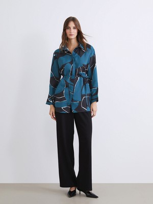 LC Waikiki Modest Yeşil Modal Karışımlı Desenli Kadın Gömlek Tunik