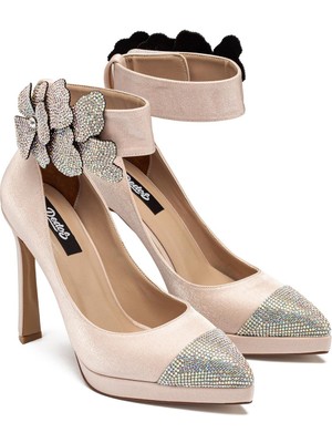 Dedos Kadın Özel Taşlı Bilekten Bağlamalı Yüksek Topuklu Platform Ayakkabı 6015