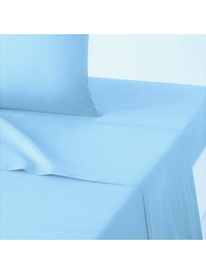 Maki Home Makiteks %100 Pamuklu Açık Mavi 240X260 Çift Kişilik Yataklara Uygun Lastiksiz Düz Çarşaf