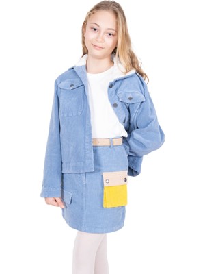 Ozmoz Fitilli Kadife Açık Mavi Kışlık Kız Çocuk Etek