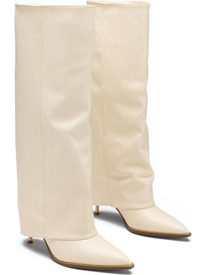 Dedos Kadın Diz Altı Günlük Sivri Burun Yüksek Topuklu Golf Detaylı Çizme 1405