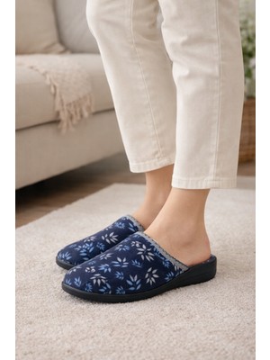 Wordex Extra Soft ZH001 Önü Kapalı Kışlık Çiçekli Kadın Ev Misafir Terliği