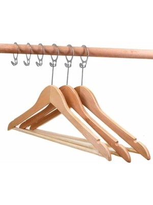 Askıcı Ahşap Otel Askısı Elbise Askısı 12 Adet 44 cm Kanca Dahil Cilalı Ahşap Askı