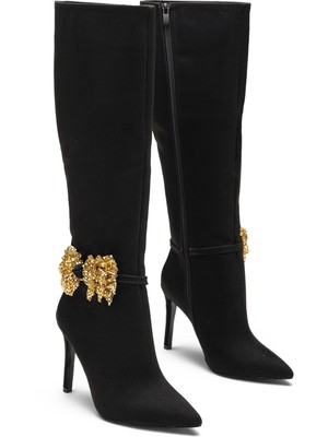 Dedos Kadın Özel Toka Detaylı Yüksek Topuklu Fermuarlı Süet Abiye Çizme 1200