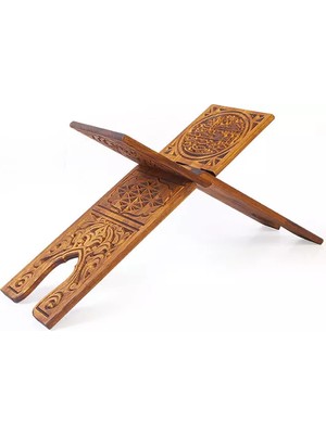 Hayrat Oymalı Büyük Rahle 65 cm Ahşap Malzeme ile Geleneksel Motifli Şekil
