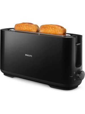 Philips HD2590/90 Daily Collection Uzun Yuvalı Ekmek Kızartma Makinesi, Buz Çözme Modu, 8 Kızartma Ayarı, Uzun Yuvalı, Siyah,