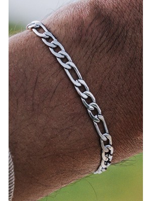 Takı Dükkanı Figaro Paslanmaz Çelik Bileklik Unisex Erkek Bayan Bileklik Zincir ACK06B-2