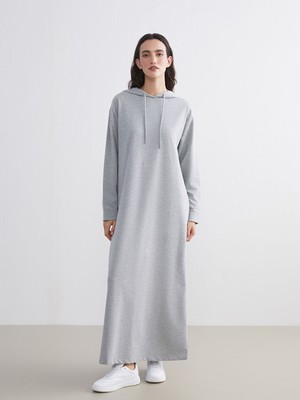 LC Waikiki Modest Gri Kapüşonlu Sweatshirt Elbise