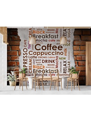 Grown Espresso ve Latte Yazılı Stil Kahve Temalı Duvar Kağıdı
