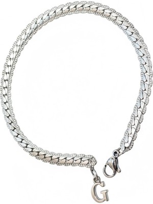 Takı Dükkanı Kişiye Özel Harfli Yassı Hasır Zincir Unisex Çelik Bileklik Sevgiliye Eşe Hediye SCB18H