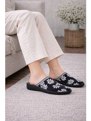 Wordex Extra Soft ZH006 Önü Kapalı Kışlık Çiçekli Kadın Ev Misafir Terliği