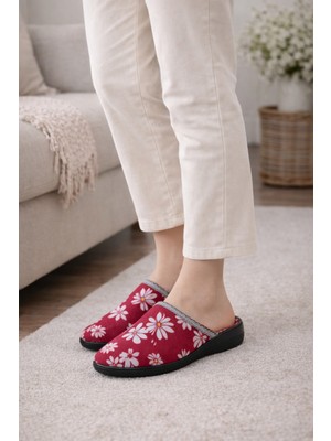 Wordex Extra Soft ZH006 Önü Kapalı Kışlık Çiçekli Kadın Ev Misafir Terliği