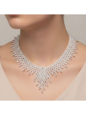 Uretti - Hülya 6683 2804 El Yapımı Beyaz Kristal Boncuk Şık Örgü Kolye
