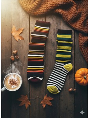 2'li Kadın Çizgili Uzun Çorap